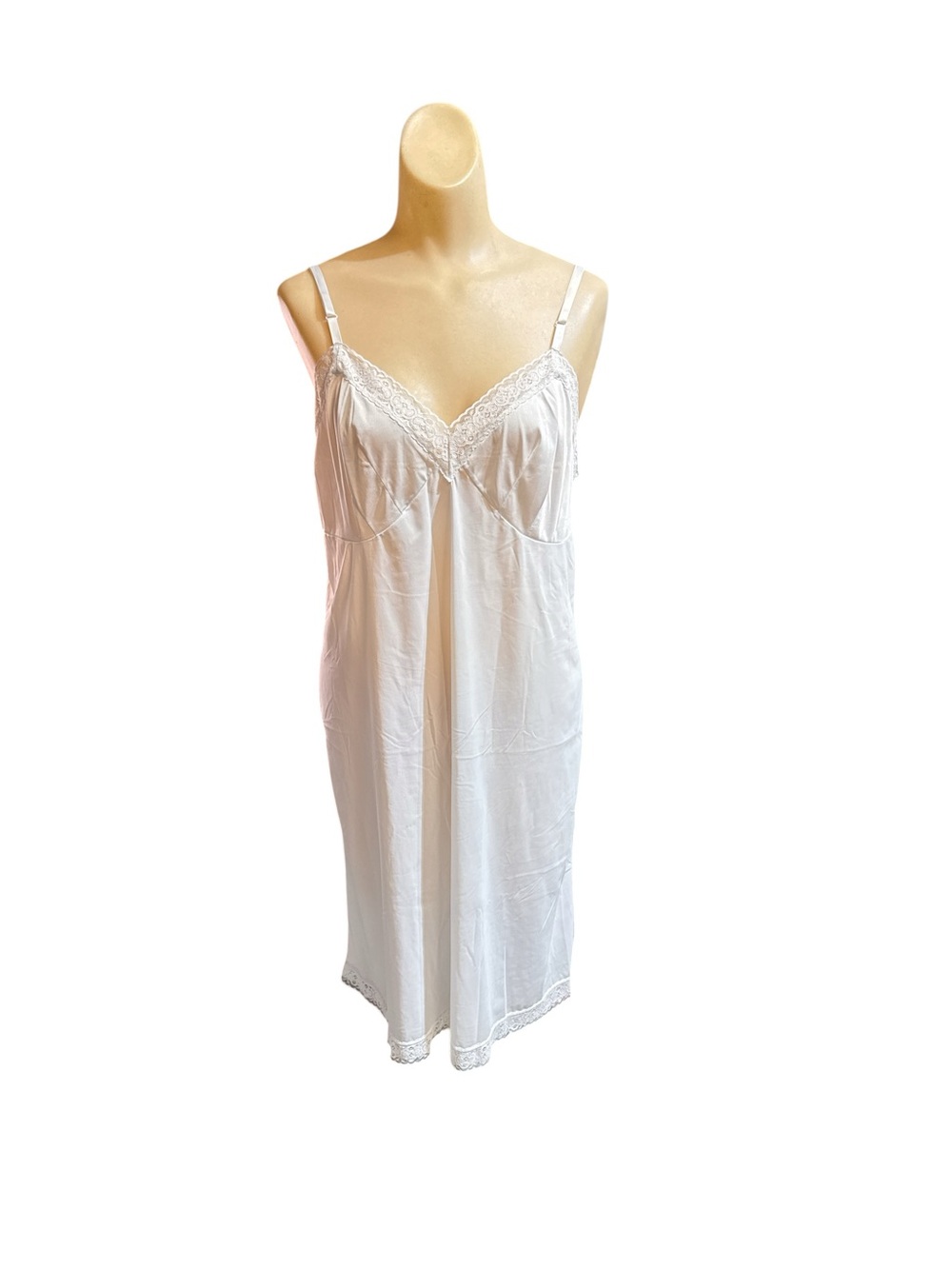 Vintage Y2K Voluptuous White Vanity Fair Nylon Midi Dress Slips size 40 XL